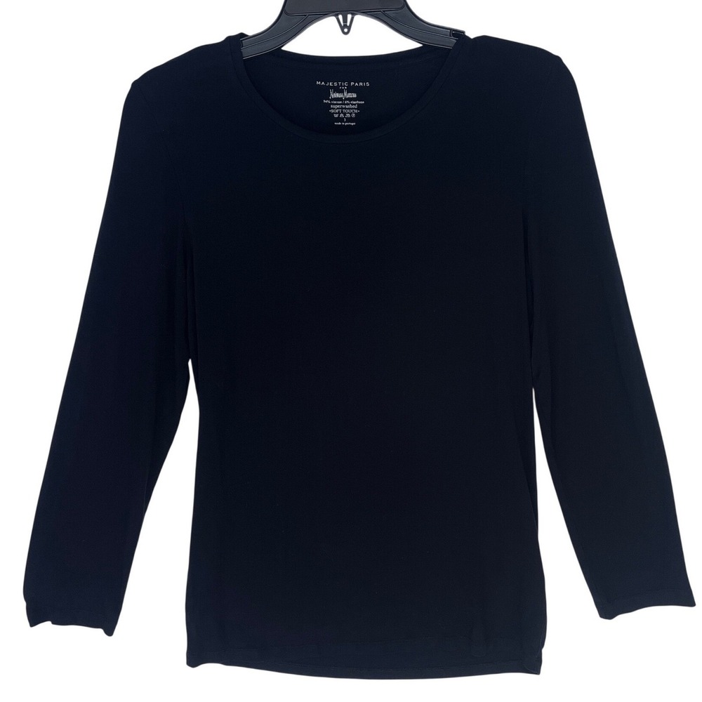 Majestic Paris Neiman Marcus Women Black Soft Touch Viscose Long Sleeve Top Sz 3